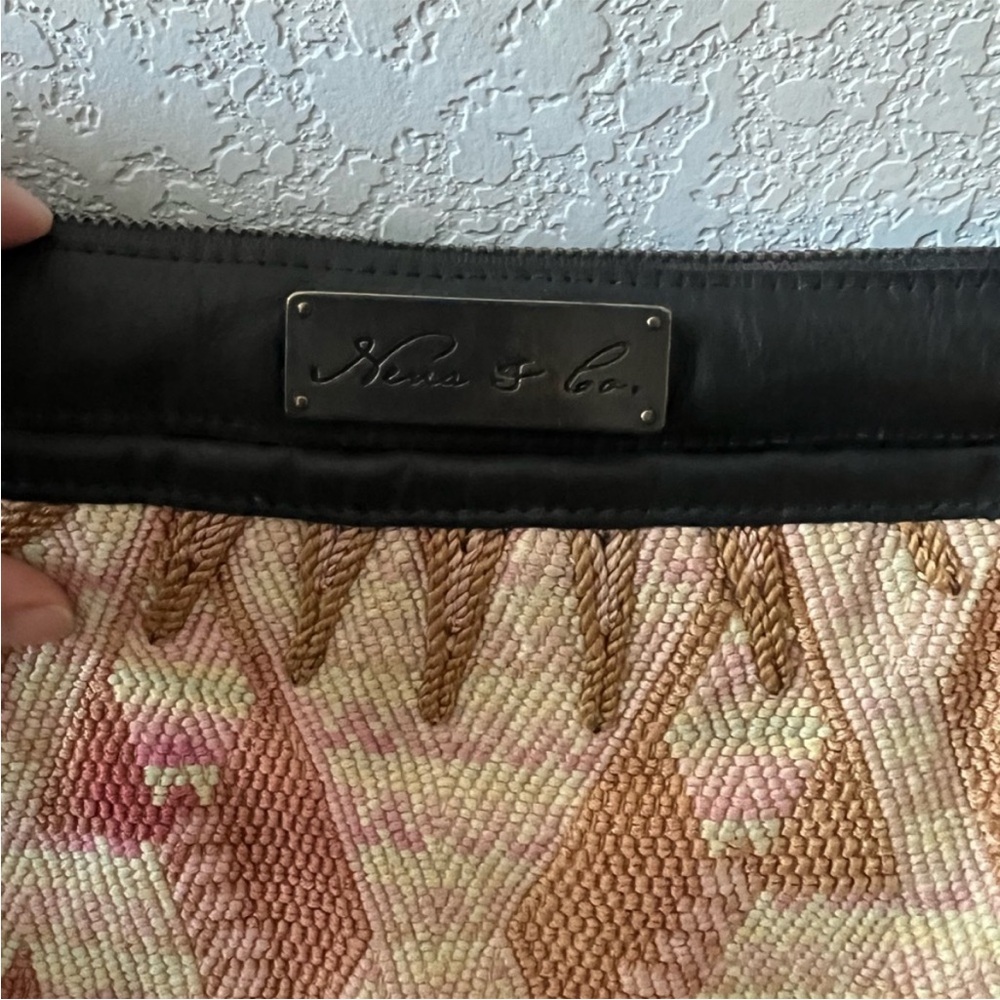 Nena & Co. Convertible Backpack Tote Bag Black Leather Tribal Geometric Woven - Picture 8 of 14